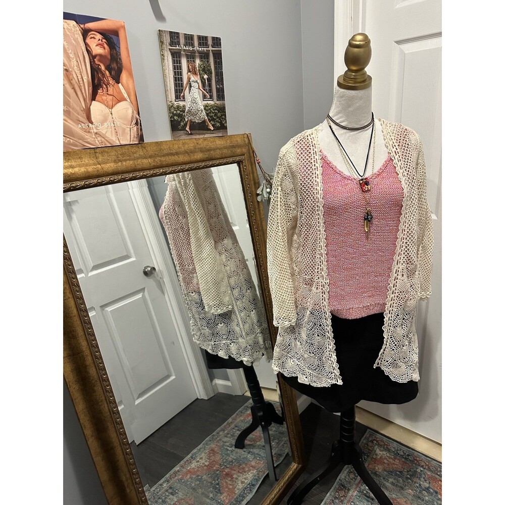 NEWAltar'd State Duster Crochet Open Knit Lace BoHo Festival Fairy Celestial S/M